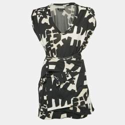 Isabel Marant Black Printed Jersey Drape Style Mini Dress L