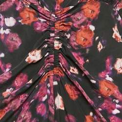 Isabel Marant Black Floral Print Midi Ruched Midi Dress M