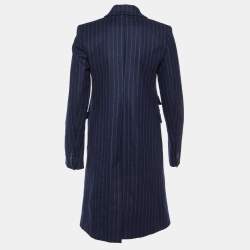 Isabel Marant Navy Blue Stripe Wool Mid-Length Coat S