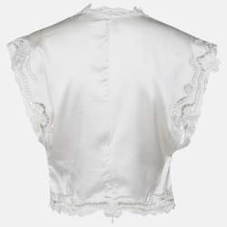Pre Owned Isabel Marant White Embordered Satin Silk Top S