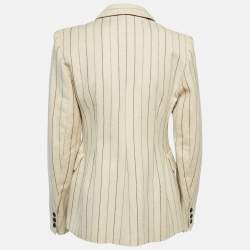 Pre Owned Isabel Marant Cream Pinstripe Linen Blend Double Breasted Blazer M