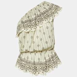 Isabel Marant Ivory Printed Cotton Studded One Shoulder Top M