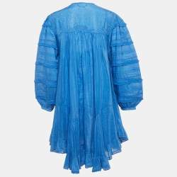 Pre Owned Isabel Marant Blue Embroidered Viscose Lace Trimmed Mini Gyliane Dress S