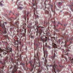 Isabel Marant Purple Printed Silk Ruffle Detail Top S