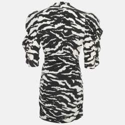 Isabel Marant Black Zebra Print Silk Ruffled Mini Dress S