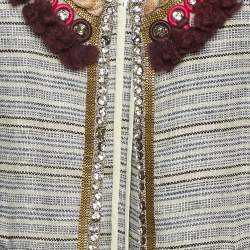 Isabel Marant Grey Striped Linen Crystal Embellishment Jacket M