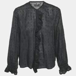 Isabel Marant Black Floral Embroidered Ramie Blouse S