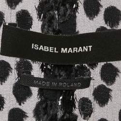 Pre Owned Isabel Marant Black Dot Devore Plunge Neck Ruched Midi Dress M