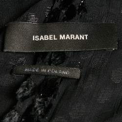 Pre Owned Isabel Marant Black Dot Devore Plunge Neck Ruched Midi Dress M