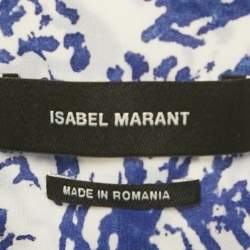 Pre Owned Isabel Marant White/Blue Printed Silk Button Front Cade Top S