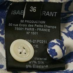 Pre Owned Isabel Marant White/Blue Printed Silk Button Front Cade Top S