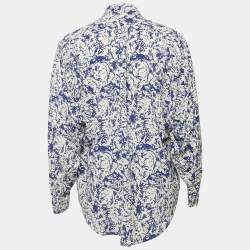 Pre Owned Isabel Marant White/Blue Printed Silk Button Front Cade Top S