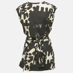 Pre Owned Isabel Marant Black/White Printed Jersey Drape Style Mini Dress L