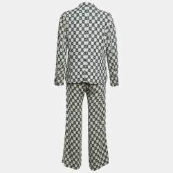 Pre Owned Isabel Marant Off-White & Navy Blue Patterned Crepe Blazer & Pant Suit M