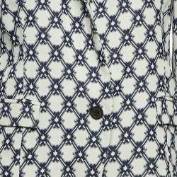 Pre Owned Isabel Marant Off-White & Navy Blue Patterned Crepe Blazer & Pant Suit M