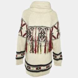 Pre Owned Isabel Marant Off White Intarsia Knit Fringed Zip-Up Yosemite Cardigan XS