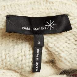Pre Owned Isabel Marant Off White Intarsia Knit Fringed Zip-Up Yosemite Cardigan XS
