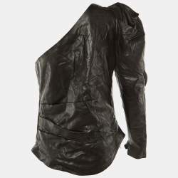Pre Owned Isabel Marant Black Leather One-Shoulder Top M