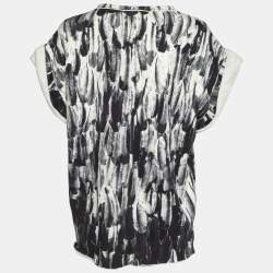 Pre Owned Isabel Marant Black Feather Print Cotton Knit Top M