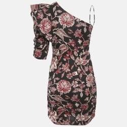 Pre Owned Isabel Marant Brown Floral Print Cotton One Shoulder Mini Dress S