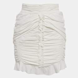 Pre Owned Isabel Marant White Crepe Ruched & Ruffle Mini Skirt S