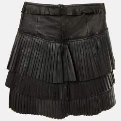 Pre Owned Isabel Marant Black Leather Pleated Tiered Mini Skirt S