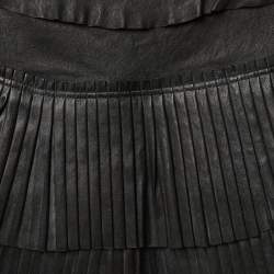 Pre Owned Isabel Marant Black Leather Pleated Tiered Mini Skirt S