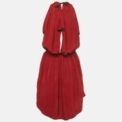 Pre Owned Isabel Marant Maroon Crepe Plucking Neck Dress S
