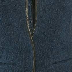 Pre Owned جاكيت إيزابيل مارانت تويد أزرق بحواف جلدية مقاس صغير - سمول