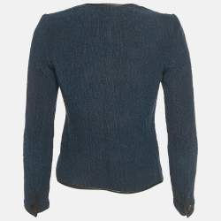 Pre Owned جاكيت إيزابيل مار انت تويد أزرق بحواف جلدية مقاس صغير - سمول