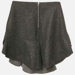 Pre Owned Isabel Marant Grey Wool Felt Ruffled Mini Skirt M