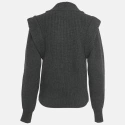 Pre Owned Isabel Marant Grey Rib Knit Ruffled Poppy Sweater S