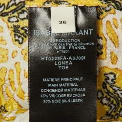 Pre Owned قميص إيزابيل مارانت حرير مطبوع أصفر مجعد مقاس صغير