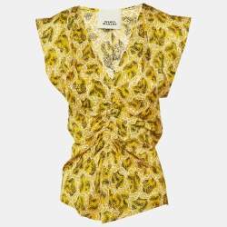 Pre Owned Isabel Marant Yellow Printed Silk Lonea Ruched Top S