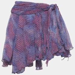 Pre Owned Isabel Marant Purple /Pink Printed Silk Wrap Mini Skirt M