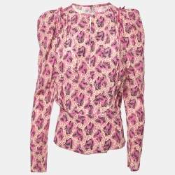 مملوكة مسبقًا Isabel Marant Pink Printed Silk Zarga Pleated Top S