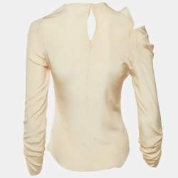 Pre Owned Isabel Marant Beige Silk Ruched Long Sleeve Top S