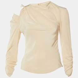 Pre Owned Isabel Marant Beige Silk Ruched Long Sleeve Top S