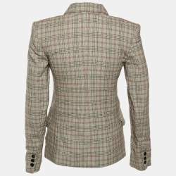 Pre Owned Isabel Marant Cream Checked Cotton Double Breasted Blazer S