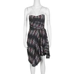 Pre Owned Isabel Marant Etoile Anouk Strapless Printed Silk Dress XS