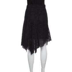 Pre Owned Isabel Marant Black Eyelet Embroidered Cotton Asymmetric Skirt M