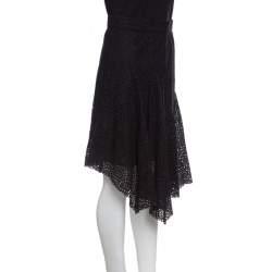 Pre Owned Isabel Marant Black Eyelet Embroidered Cotton Asymmetric Skirt M