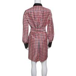 Pre Owned Isabel Marant Checked Ramie and Silk Contrast Trim Belted Mofira Shirt Dress M