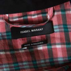 Pre Owned Isabel Marant Checked Ramie and Silk Contrast Trim Belted Mofira Shirt Dress M