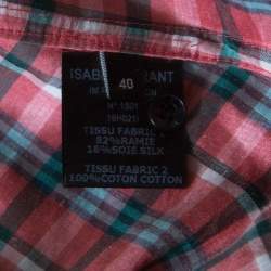 Pre Owned Isabel Marant Checked Ramie and Silk Contrast Trim Belted Mofira Shirt Dress M