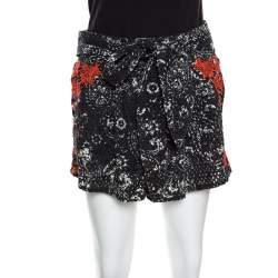 Pre Owned Isabel Marant Black and Red Eyelet Embroidered Cotton Nash Shorts M