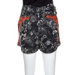 Pre Owned Isabel Marant Black and Red Eyelet Embroidered Cotton Nash Shorts M