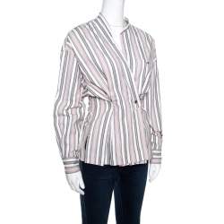 Pre Owned Isabel Marant Pink and White Striped Cotton Jacquard Wrap Front Silvia Shirt M