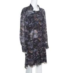 Isabel Marant Grey Printed Silk Belted Carla Dress M