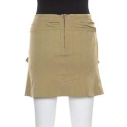 Pre Owned Isabel Marant Olive Green Linen Pegged Pocket Detail Faux Wrap Mini Skirt M